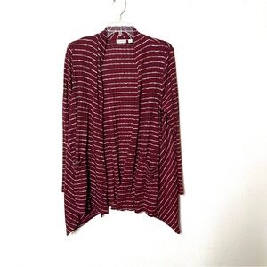 LOGO by Lori Goldstein burgundy red Striped Cardigan Sweater knit sz M